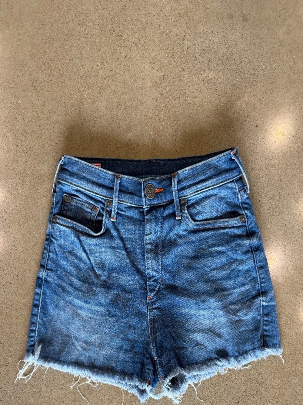 True Religion Blue Denim Jean Shorts with Frayed Hem